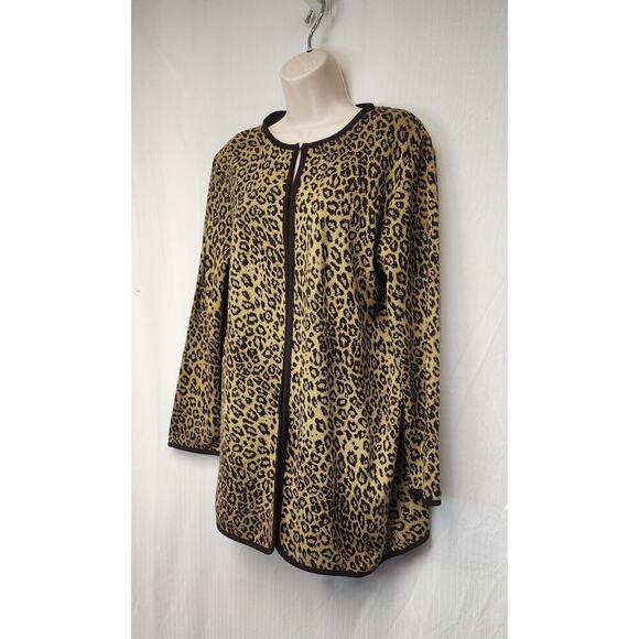 Nina Leonard Leopard Animal Print Matching Scarf Long Sleeve Cardigan Sweater M - Picture 3 of 11